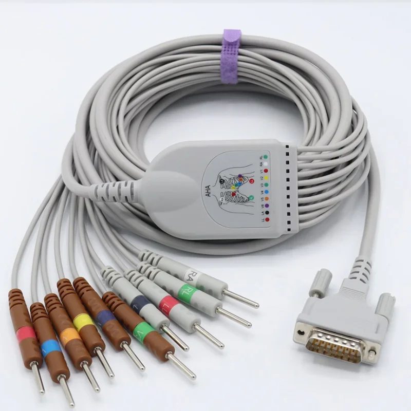 Compatible Electric 12 ECG Patient Cable Medical 10 leads ekg ecg cable for ECG-9110/9130/9132/ECG- 8420 Ekg Cable And Leadwires