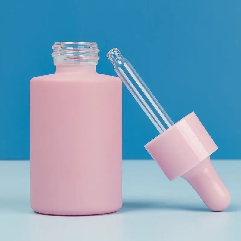 30ml 50ml Cosmetic Skin Care Essential Oil Essence Packaging Frosted Glass Flat Shoulder Matte Serum Dropper Bottle With Box