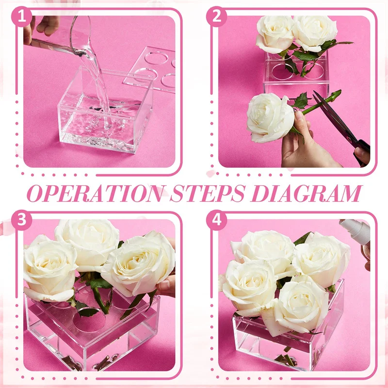 High Quality Dining Table Decorative Custom Rectangle Vase Acrylic Rose Gift Box Clear Acrylic Flower Vases