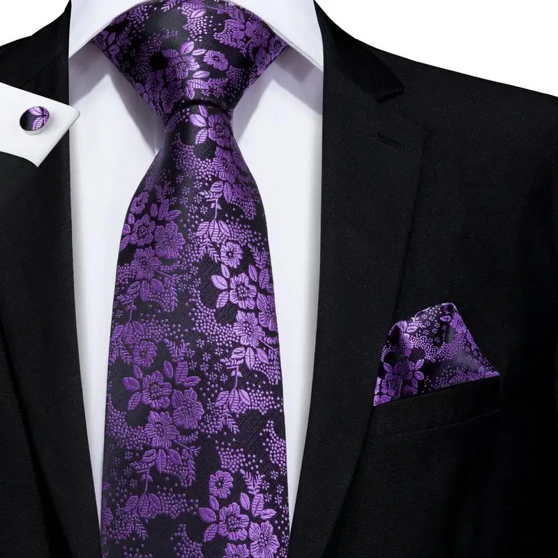 LELE Custom Handmade Purple Floral Ties Men Embroidery Jacquard Woven Silk Ties