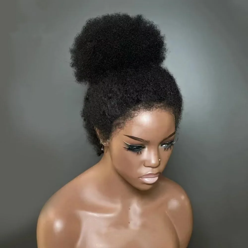 Afro Curly 13x4 Lace Frontal Wig With 4c Edges Baby Hair Mongolian Curly Kinky 360 Human Hair Wigs For Black Women Wig Glueless