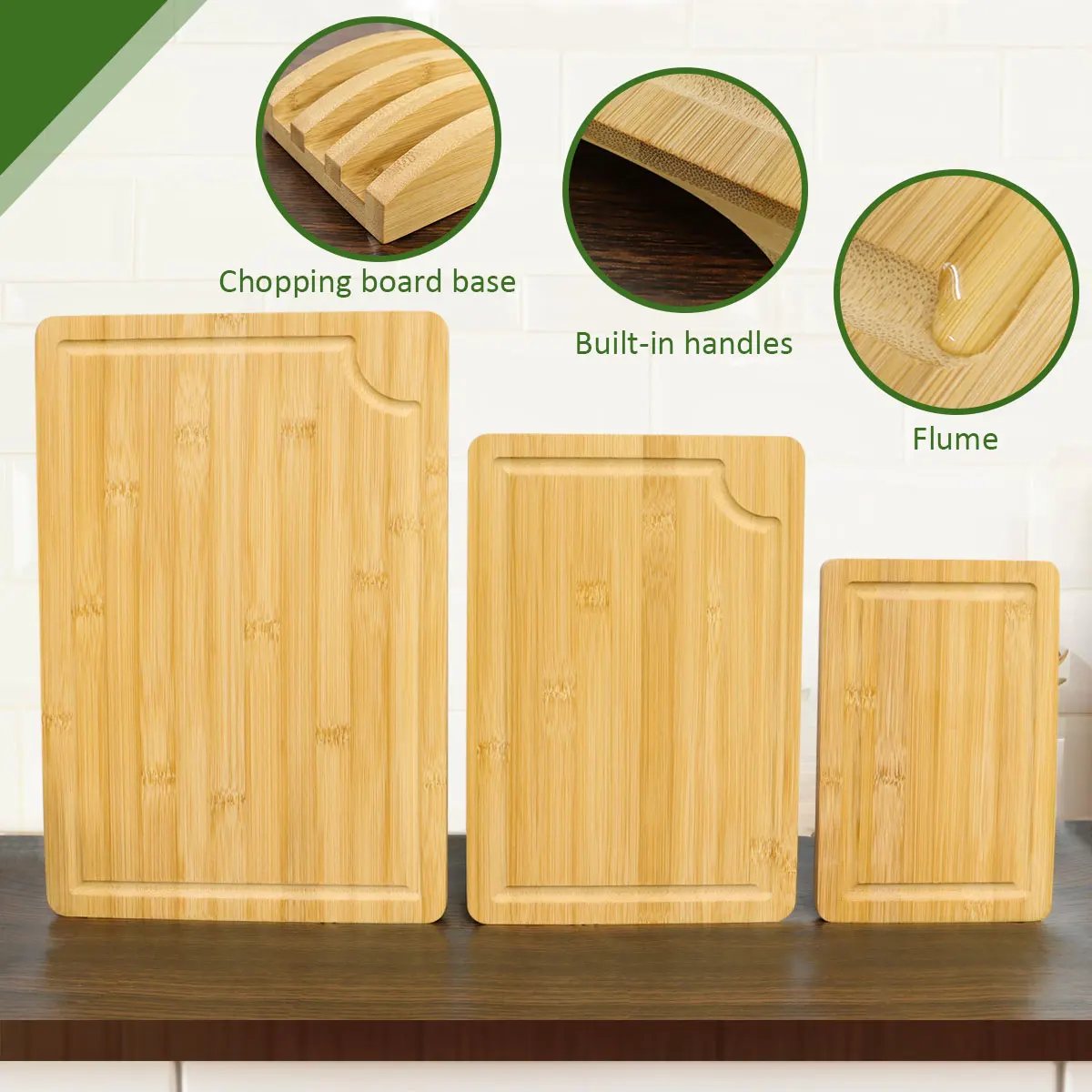 HANHE Custom logo double sided Kitchen meat vegetable Chopping Board Wood Bamboo Cutting Board Set with Deep Juice Groove