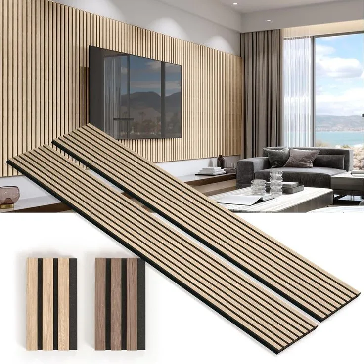 Decorative Akupanel Mdf Ceiling Natural Walnut Oak Wood Veneer Pet Felt Noise Insulation Soundproof Slat Wood Acoustic Panels