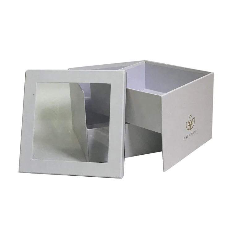 OEM Two-Layer Square Rotating Gift Box PVC Casement with Hand Flower Rigid Coated Paper for Gifts