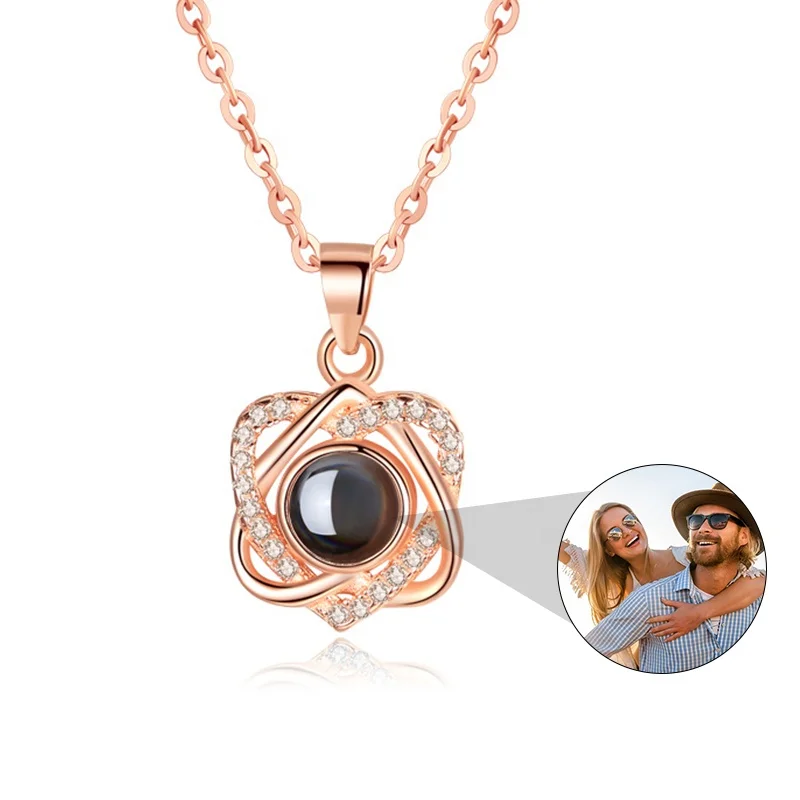 Shopify Drops-hipping Jewelry Love Knot Necklace Personalized Projection Necklace Photo Custom Necklace I Love You 100 Languages