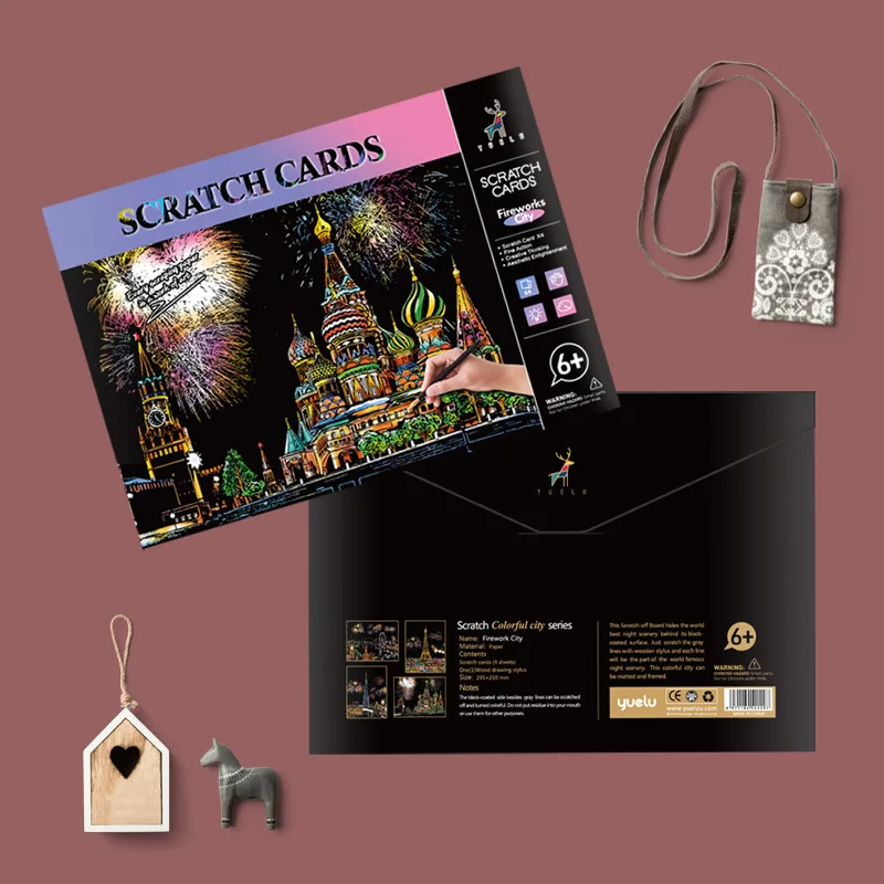 4PCS Set Art Magic Art Paper Scratch Painting Sketch Postcard Rainbow Scratch Paper for Kids Adults