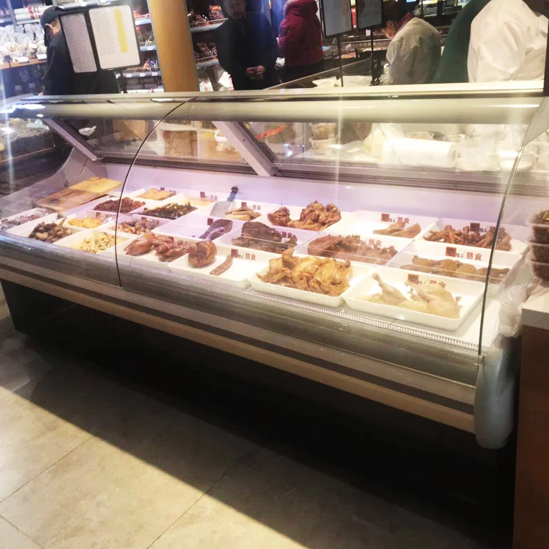 Commercial Supermarket Convenience Store  classic deli display counter  for food chicken meat cooked cooler display showcase