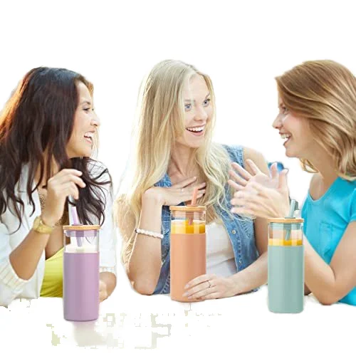 20oz Glass Tumbler with Silicone Protective Sleeve and Bamboo Lid 20oz Glass Water Bottle for Drinking for Boiling Water