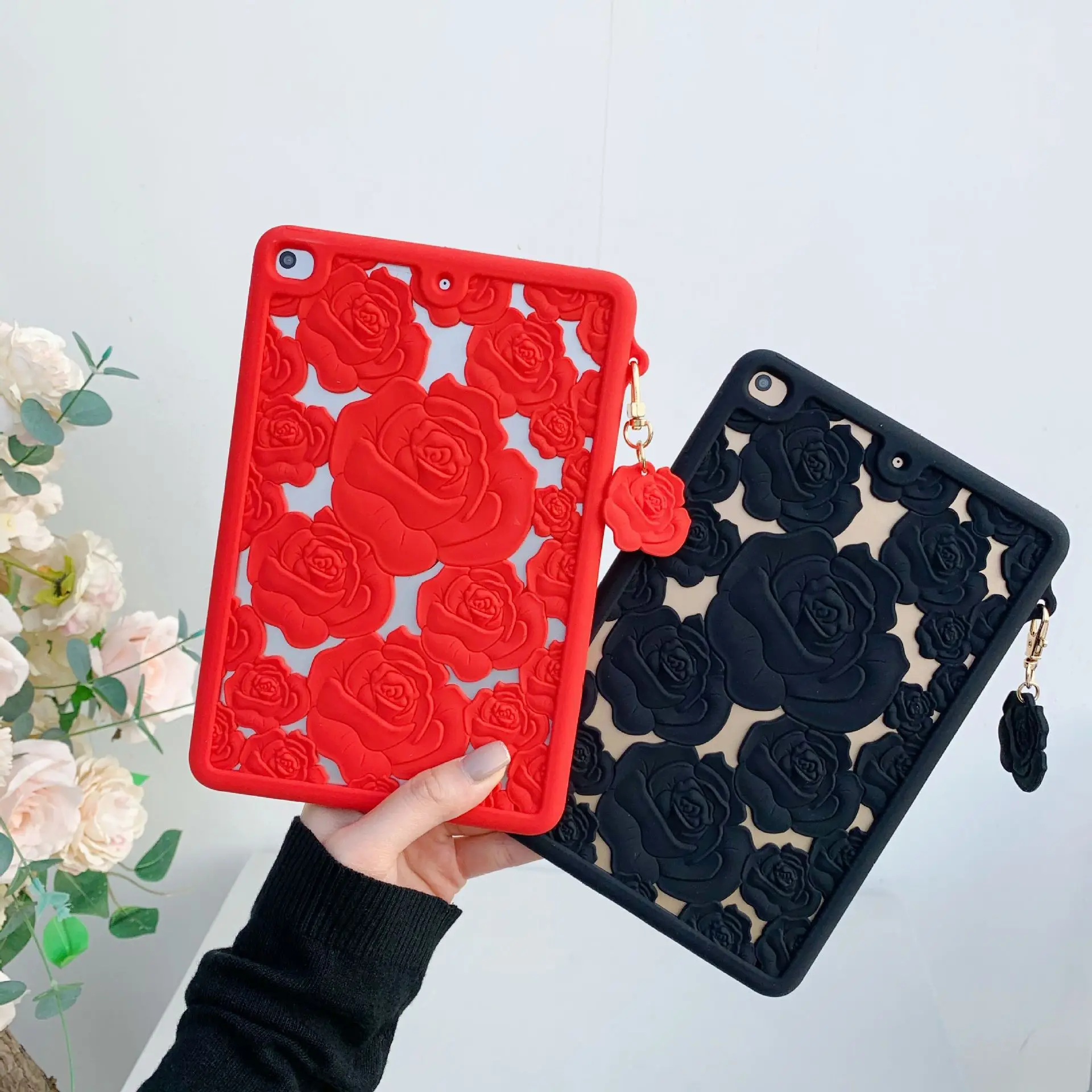 New Silicone Flower Case For iPad Pro 112018 Tablet Cover Red For iPad 9.7/10.95/10.9 For iPad 7th Gen Case