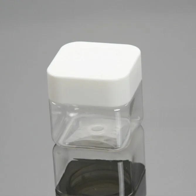 wholesale plastic PET wide mouth transparent food jar square child proof cap jar with square lid