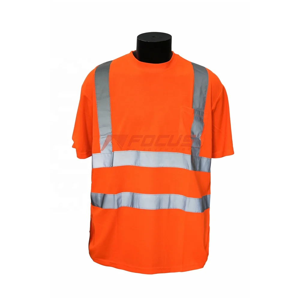 Hi Vis T Shirt Fluorescent Orange Retro Reflective Tapes Summer Chest Pocket Safety Hi-viz Short Sleeve Polyester T Shirt