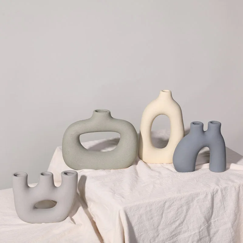 Individuality art vase ins Nordic frosted ceramic vase ornaments porch dry flower arrangement decoration