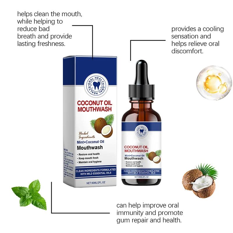Whitening Pulling Oil with Coconut Oil Peppermint Essential Oil for Teeth and Gums Bad Breath Treatment for Adults