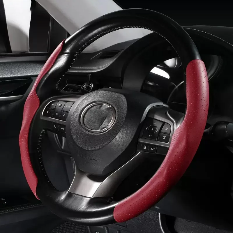 Модный Универсальный кожаный чехол на руль из углеродного волокна и микрофибры, натуральная наппа, ПУ, Ручное шитье, аксессуары для интерьера автомобиля, новинка
