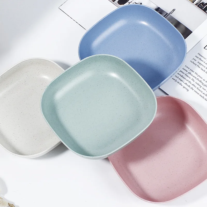 NW food grade PP wheat straw reusable square round lightweight snack storage dinner plastic plate