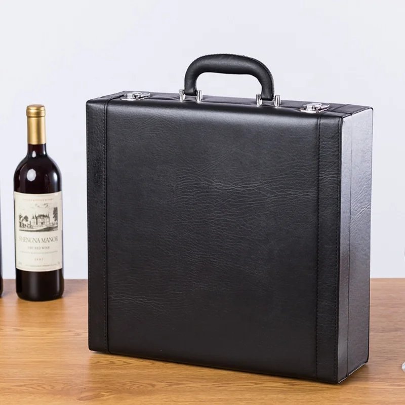 Custom Logo luxury 4 Bottles Black Cardboard leather Packaging Red Wine Gift Boxes