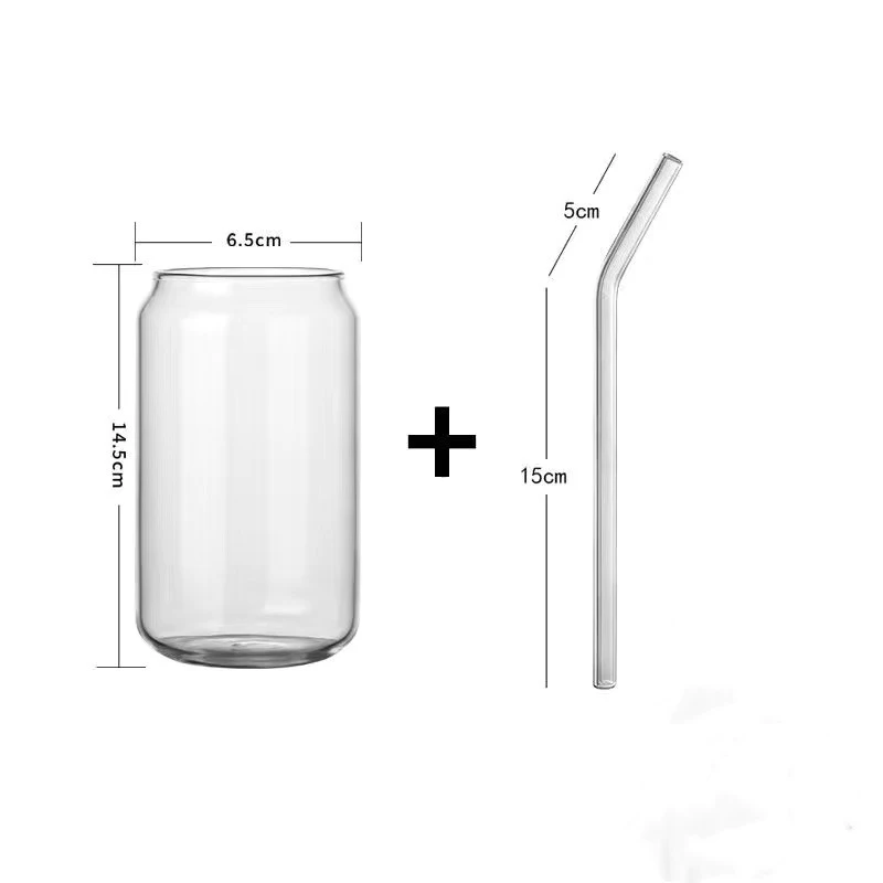 16oz Clear Sublimation Drinking Borosilicate Glass Beer Mug Can Shaped Glass Cup Mugs With Bamboo Lid And Straw