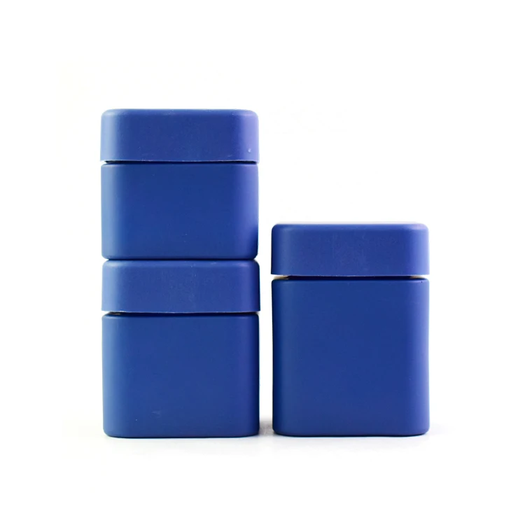 3oz square glass jar frosted cobalt blue matte opaque straight flower smell proof childproof square glass jars storage hot stamp