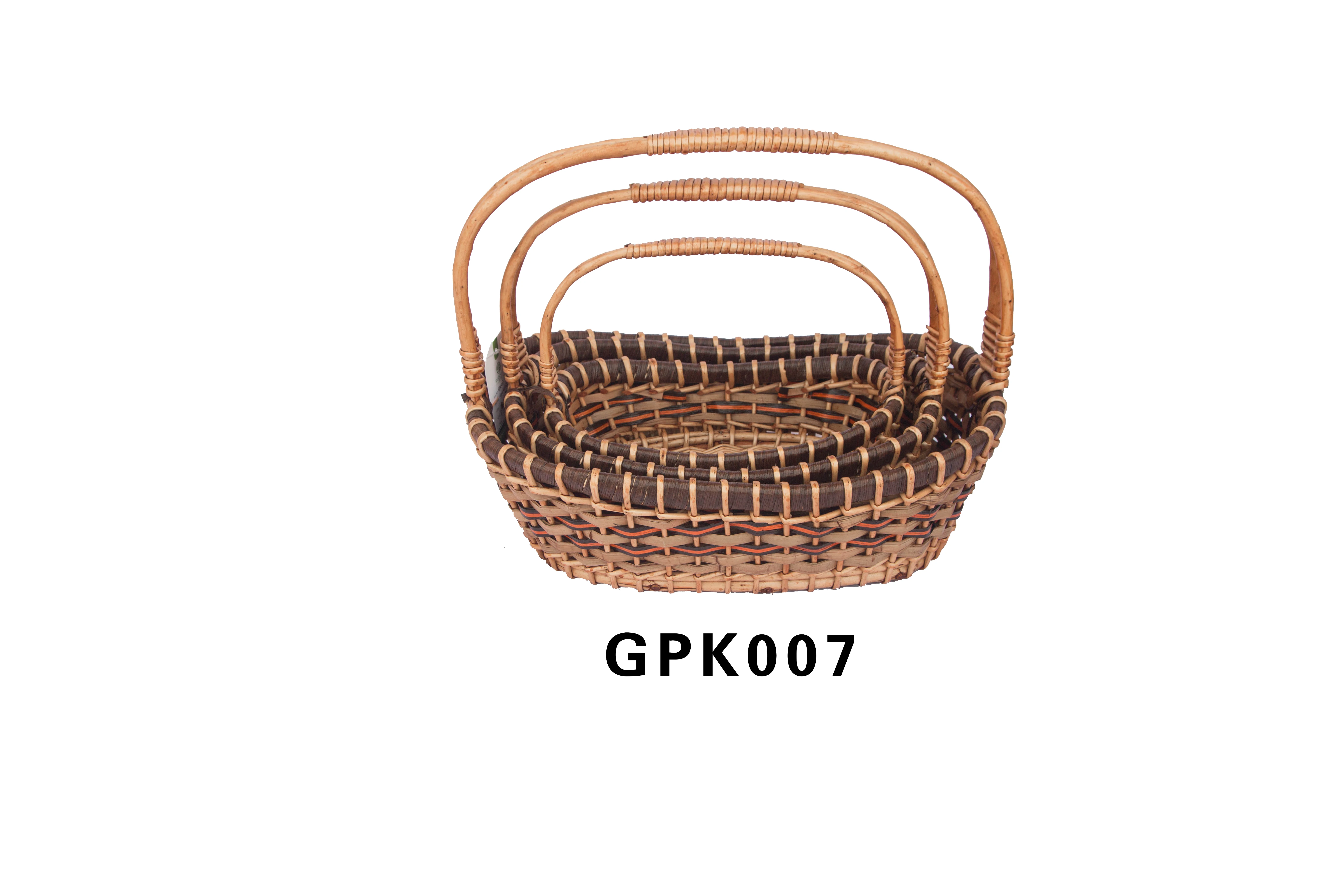 Handmade woven willow wicker and woodchip basket decorative gift baskets hamper with handle set of 3