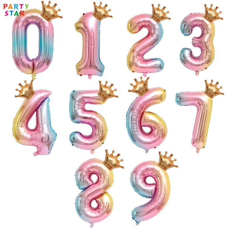 Foil Happy Birthday Party 32 Inch Numbers 0 9 Gradient Crown Birthday Decoration Balloons (1600288018972)
