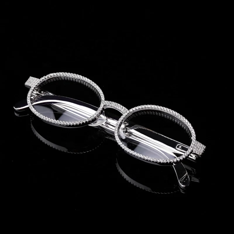 2021 Iced Out Gold Plating Glasses Retro Round Sunglasses Women Vintage Sun glasses Bling Cubic Zirconia Hip Hop Jewelry