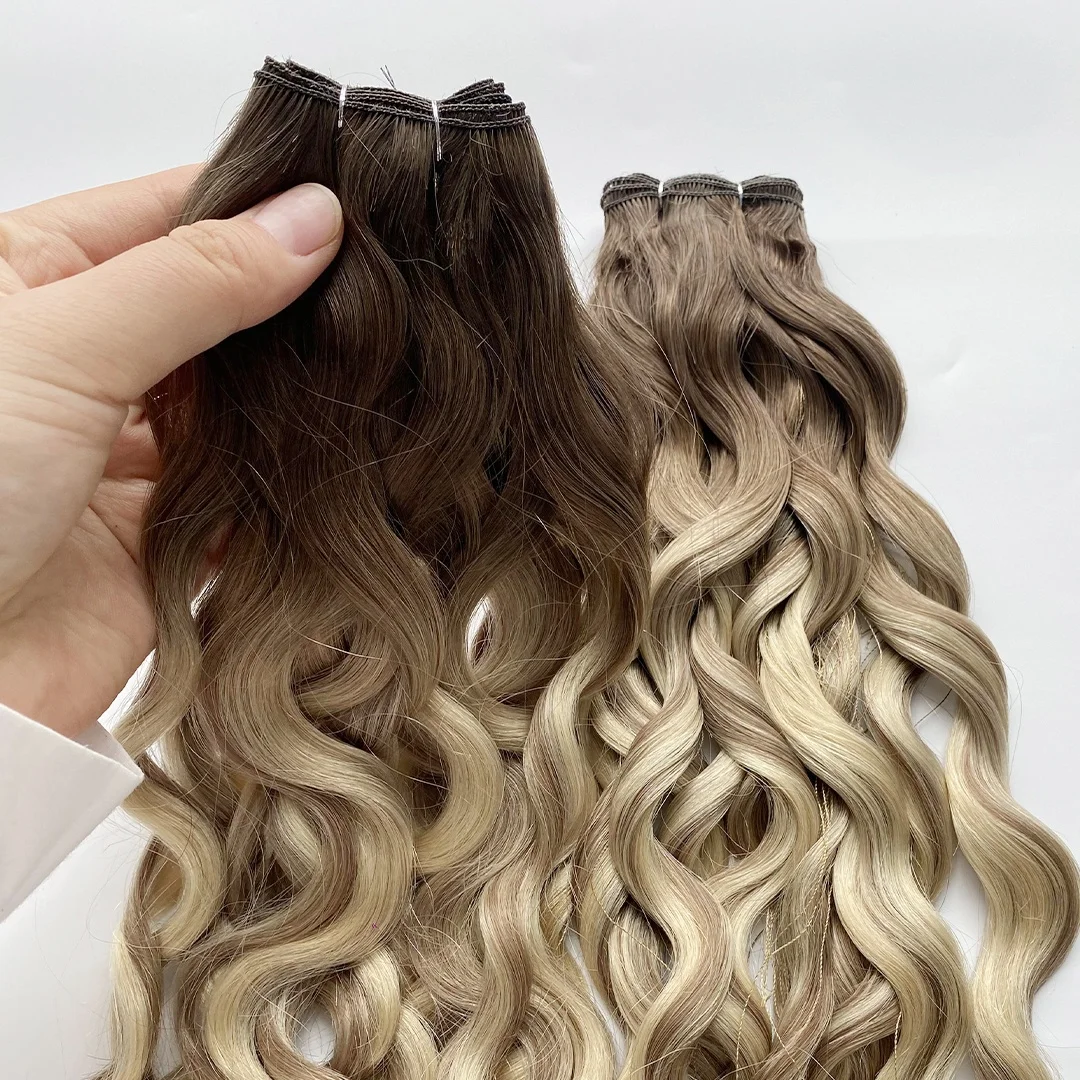 2025 New Arrival Balayage Color Thick Ends Raw European Curly Natural Wave Invisible Genius Weft Human Hair Extensions