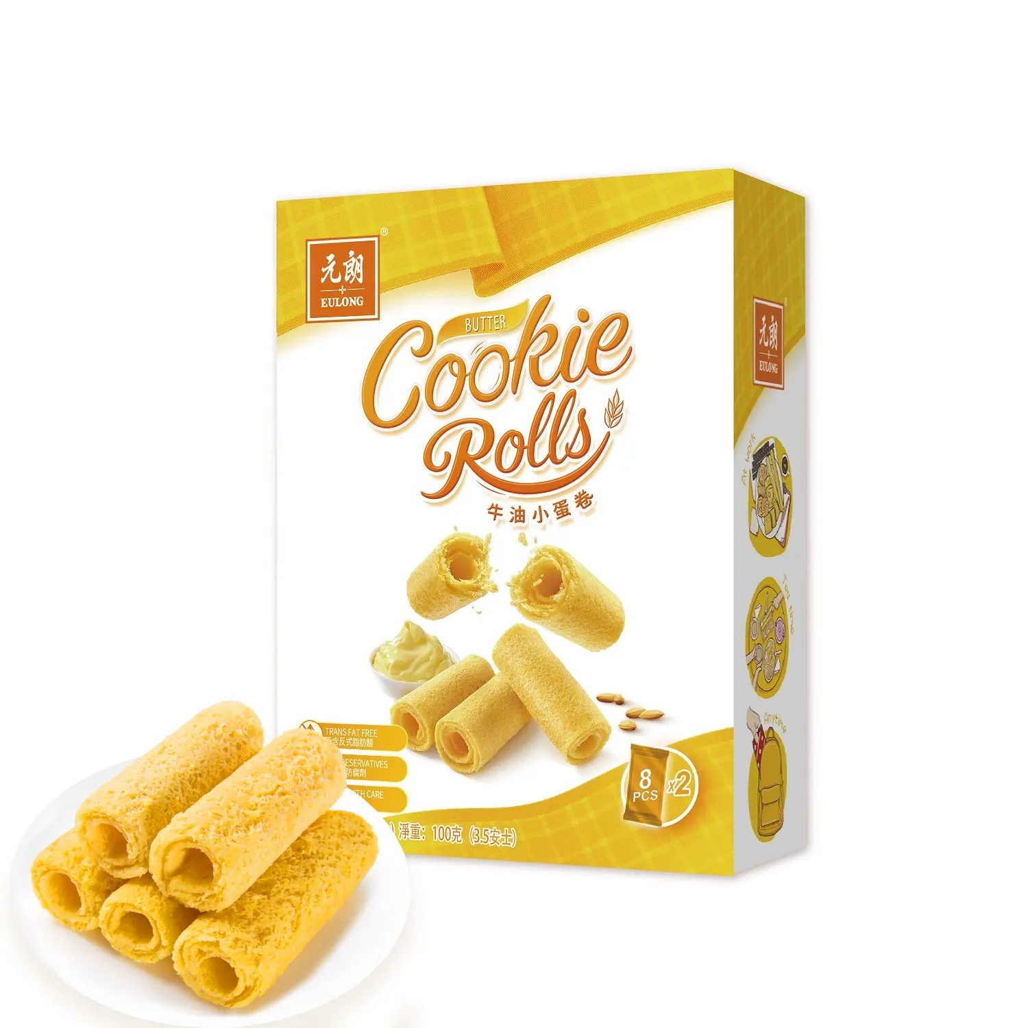 Factory Supply Specialty Pastry Egg Rolls Snacks 100g Butter Flavor Biscuit Cookies (1600408076697)