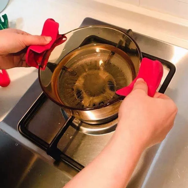 Kitchen Cooking Gloves Silicone Heat Insulator Clip Mini Oven Mitt Cooking Pot Lid Holder for Kitchen