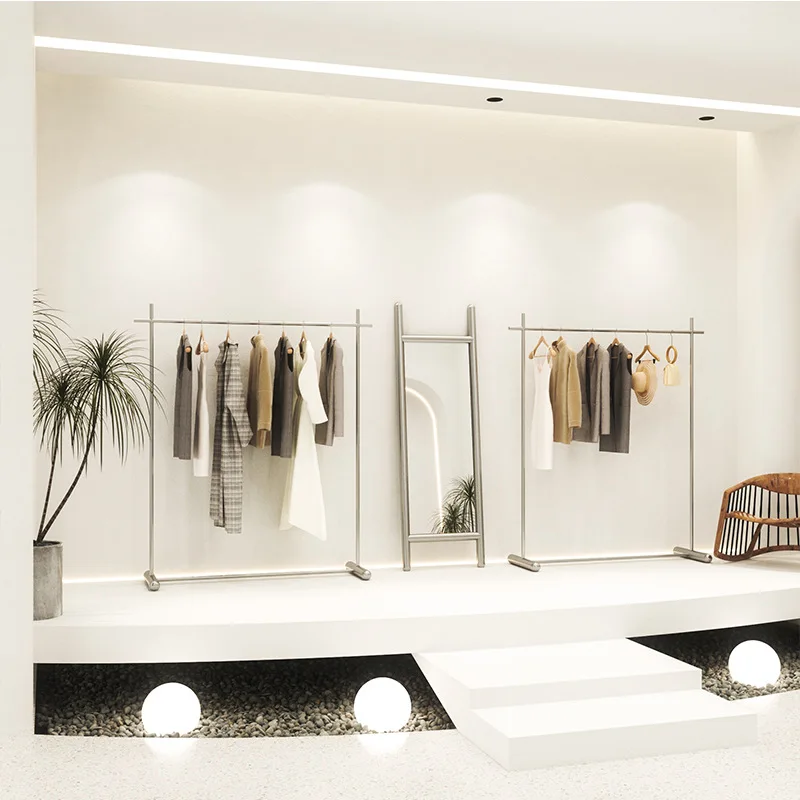 Kainice Customized Boutique Clothing Store Pipeline Single Rail Clothing Rack Clothes Hanger Metal Garment Rack For Clothes Shop