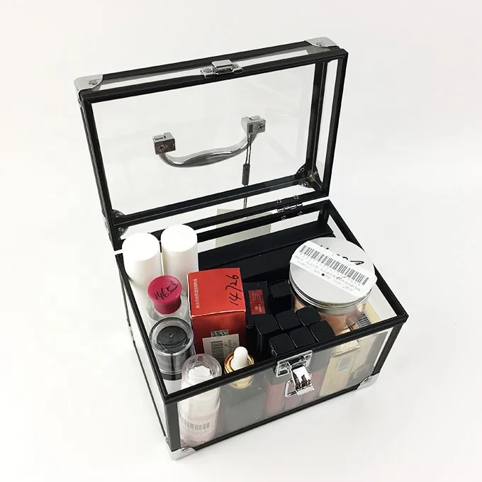 hard Plastic Material and organizador de maquillaje aluminium Cosmetic display Usage  travel Acrylic Clear Cosmetic Case