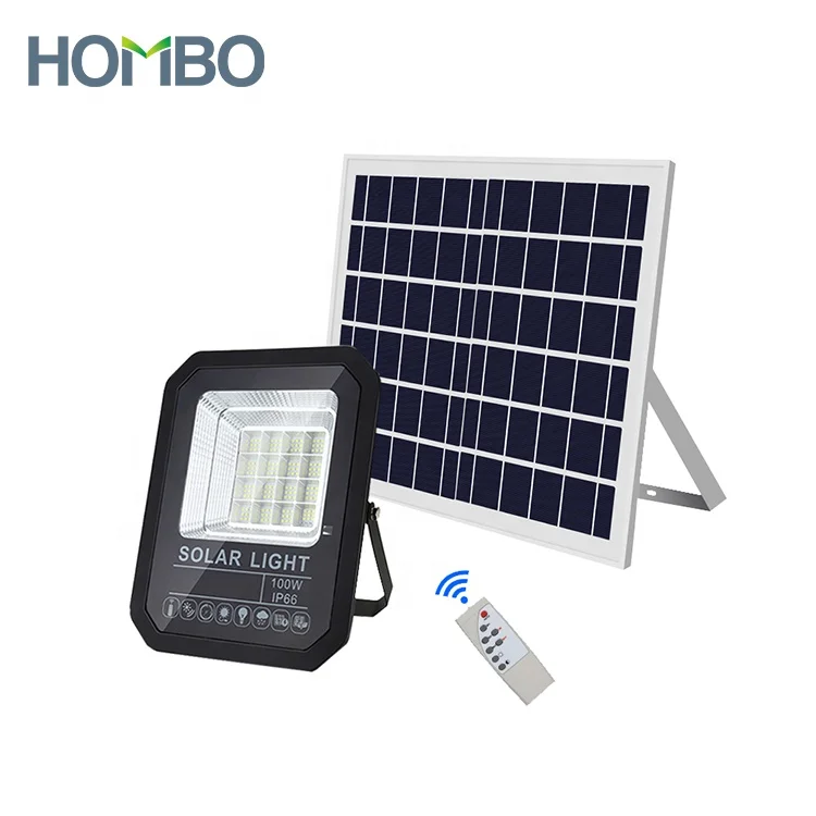 HOMBO Hot Selling IP65 Remote Control Gymnasium 100 200 300 400 500 W LED Solar Flood Light