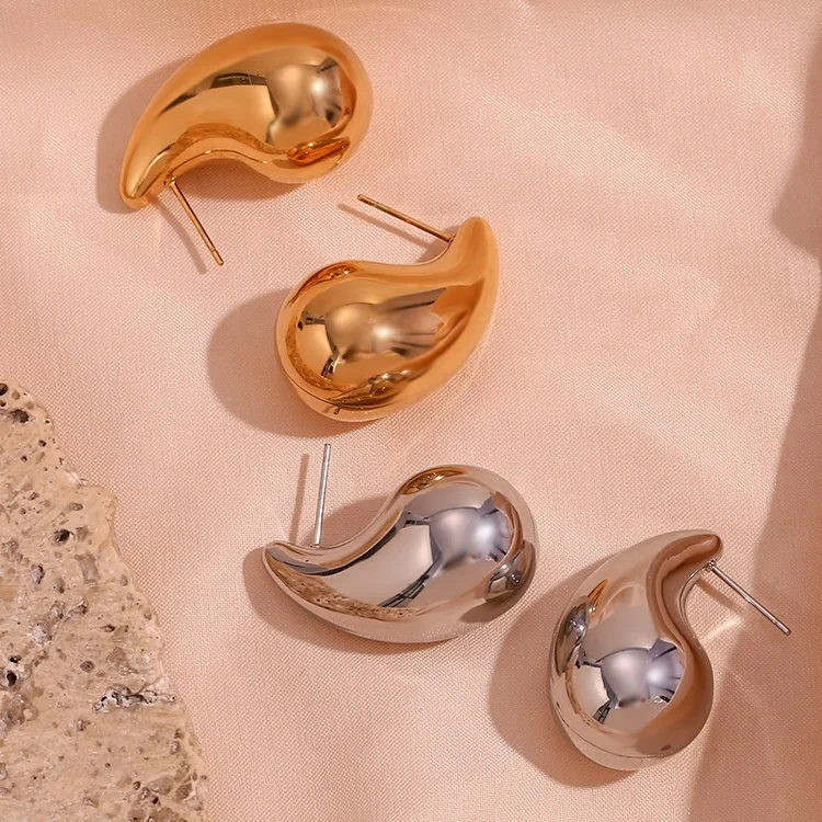 18K Gold Plated Stainless Steel Women Fashion Waterdrop Waterproof Jewelry Hollow Big Large Chunky Tear Water Drop Earrings 2023