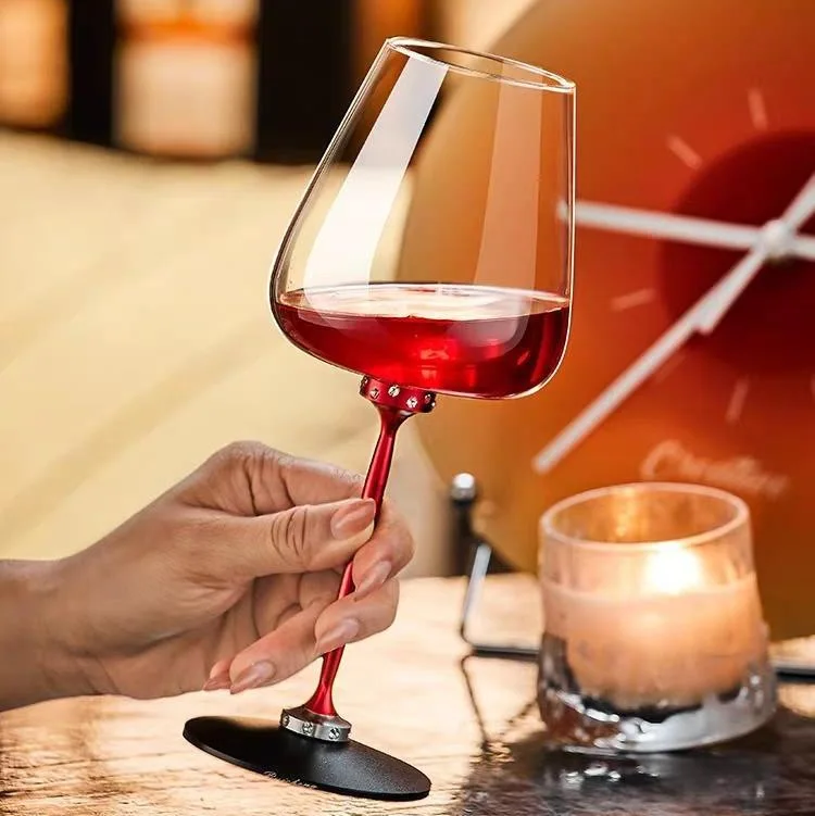 Luxury Gifts Glassware Rotatable Fun Goblet Aluminum Crystal Glass Gravity Glass Automatic Decanting Wine Glass