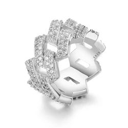 Fine Jewelry Iced Out Hip Hop Cuban Link Ring Gold Plated 925 Sterling Silver VVS Moissanite Diamond Finger Band Ring For Men