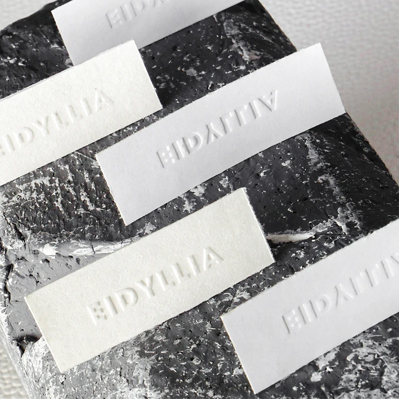Custom Brand Logo 3D Embossed  White Paper Sticker Matte Textured Paper Self Adhesive Stickers Labels