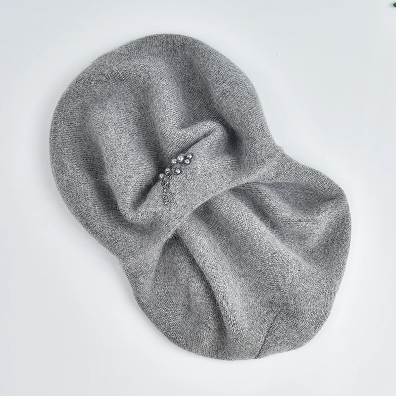 Knit Cashmere Wool Beret Beanie for Women Fashion French Wool Beret Hats with Decoration Custom Elegant Winter Hats
