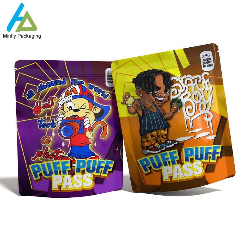 Custom Printed Edibles Reusable 3.5g Zipper Candy Plastic Packaging Aluminum Stand up Smell Proof Cookies Foil Mylar Zipper Bag