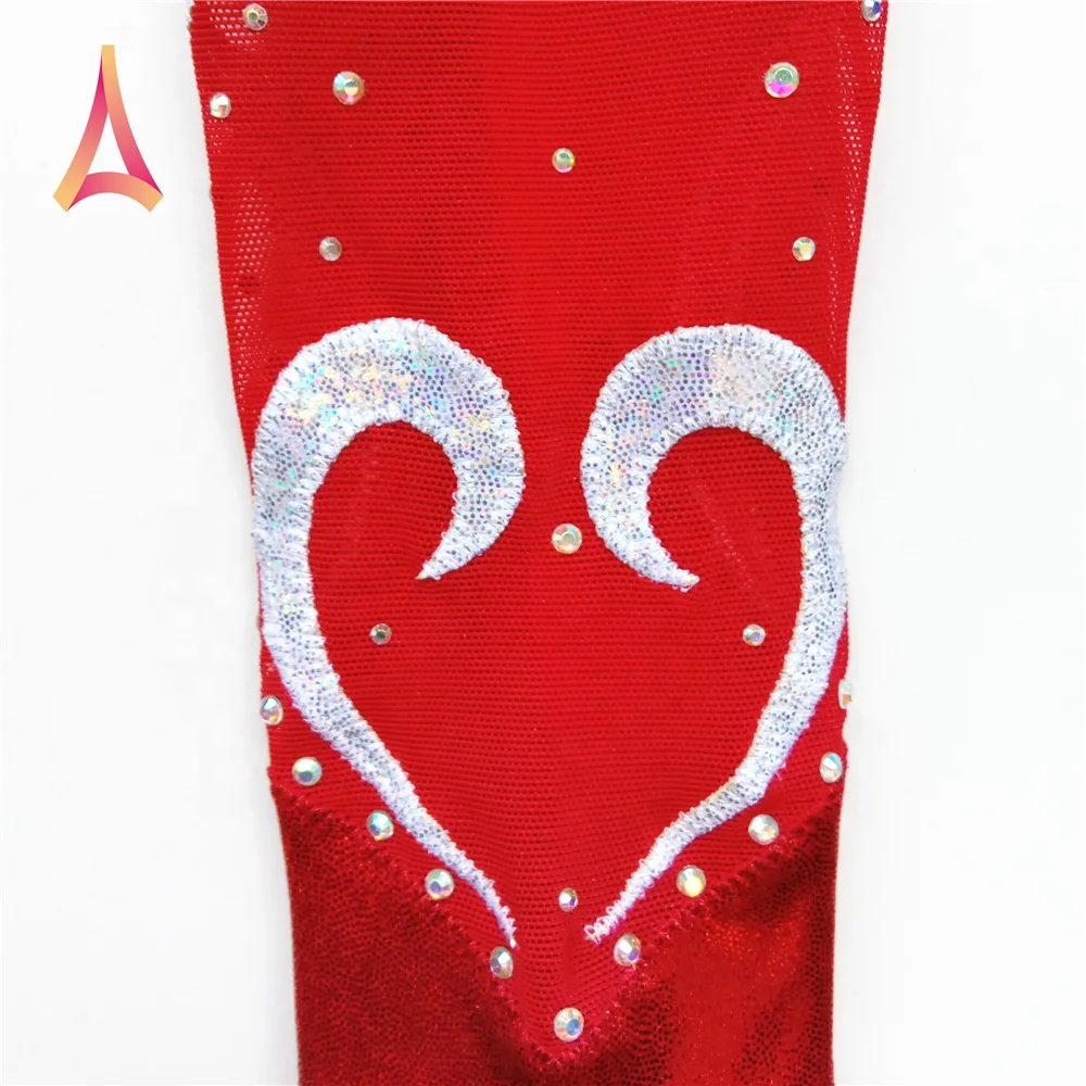 Fancy Long Sleeve Gymnastics Leotard Red Girls Leotard