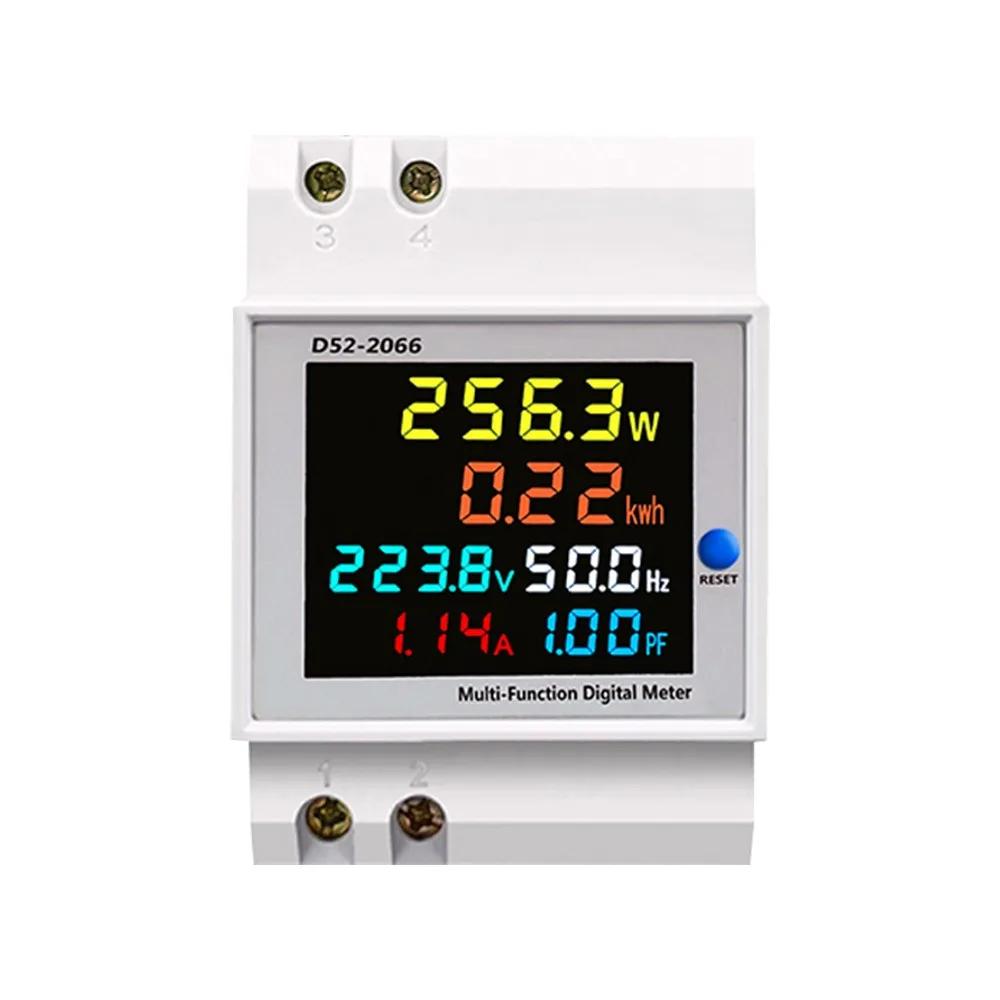 D52-2066 110V 220V 380V 100A 6 IN1 Din Rail AC Monitor Voltage Current Power Factor Active KWH Electric Frequency Meter VOLT AMP
