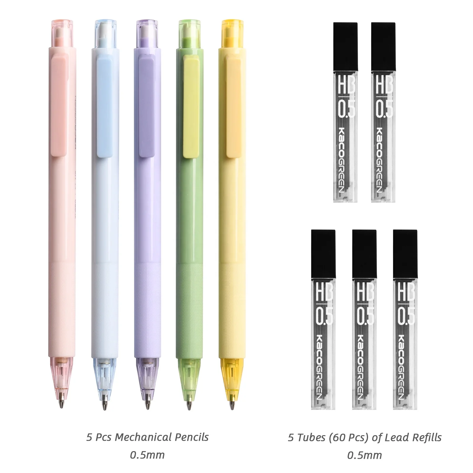 KACO Mechanical Pencils, Cute Pastel Pencils 0.5mm with 1 Tube HB Lead Refills