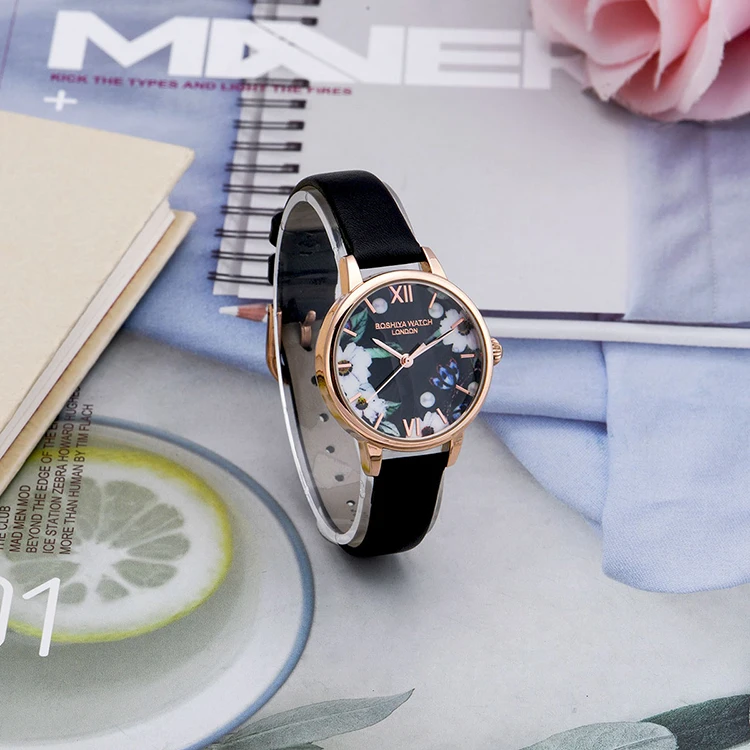 BOSHIYA  hot-selling Luxury Colorful Genuine Leather Band Womens Watches
