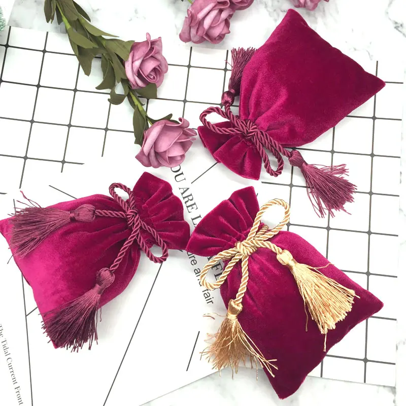 New wine red gold silk flannel bag bundle pocket Chinese style candy bag wedding supplies bride gift candy bag