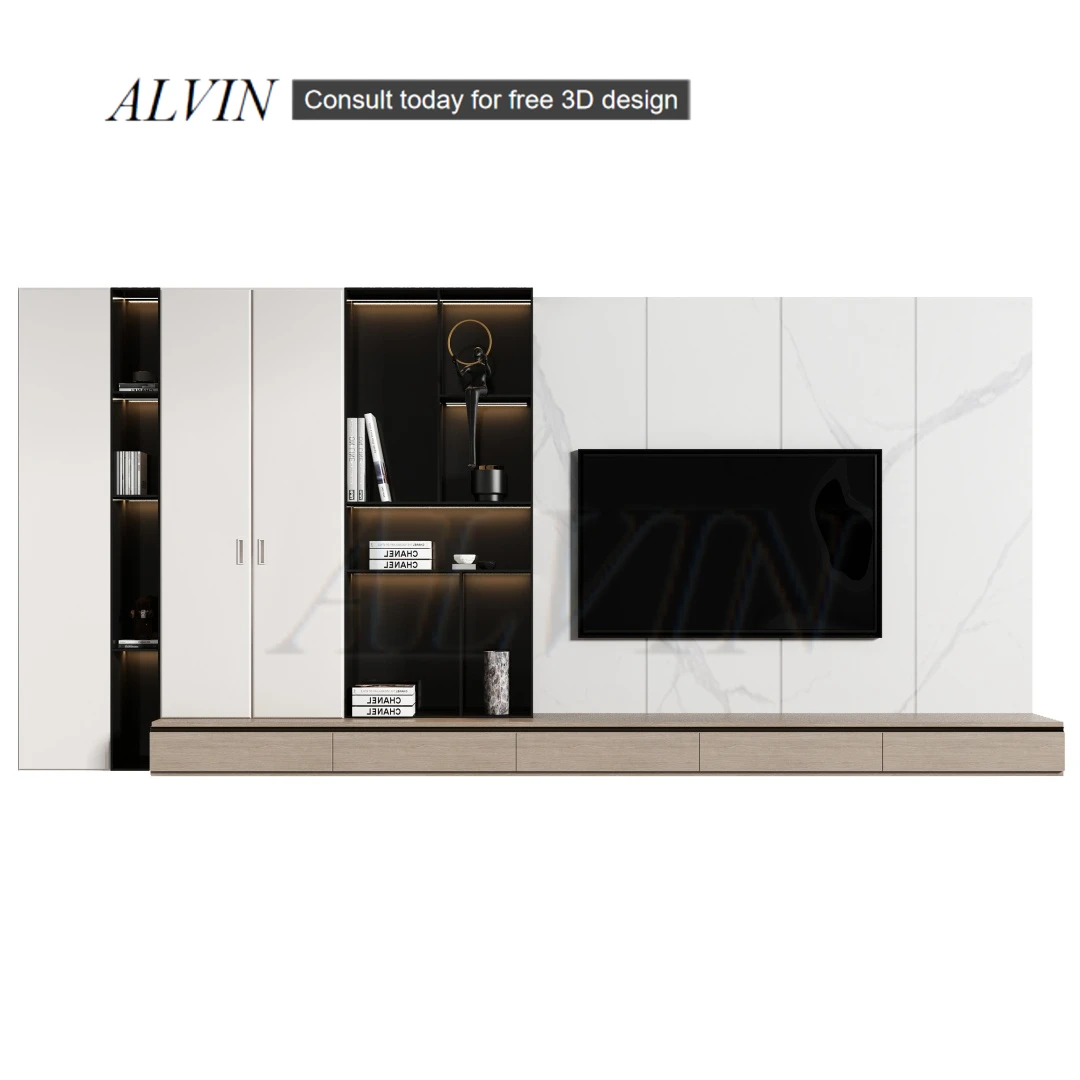 ALVIN New Design Media Cabinet Modern Television Wall Wooden Tv Rack Stands Living Room Furniture Mdf Wood Tv Stand Cabinet Set