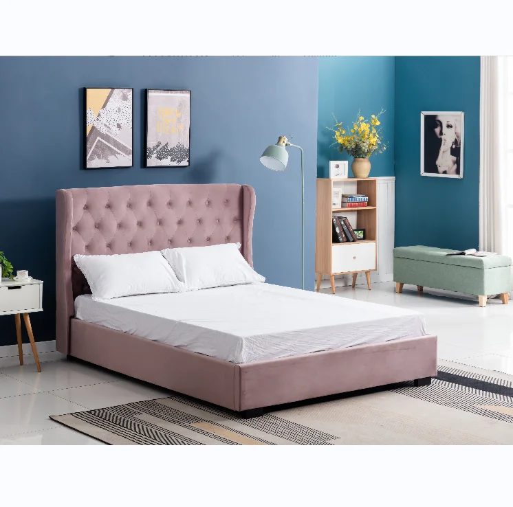 Tufted headboard upholstered fabric linen leather bed modern design bedroom twin double queen king size furniture