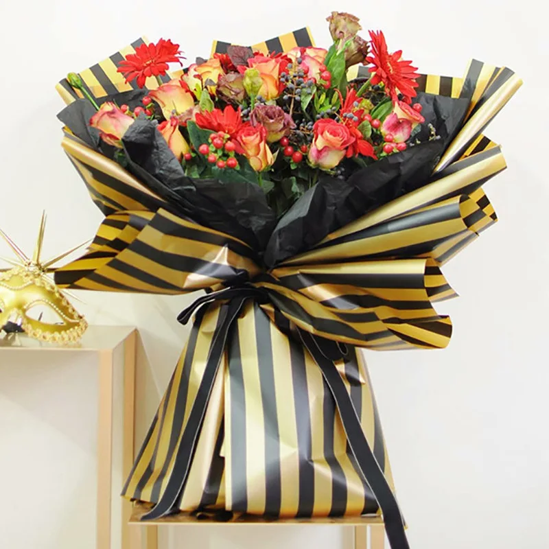 Spot Wholesale New Flower Wrapping Paper Korean Bouquet Material Waterproof Wrapping Paper Vertical Stripe Fog Face Paper