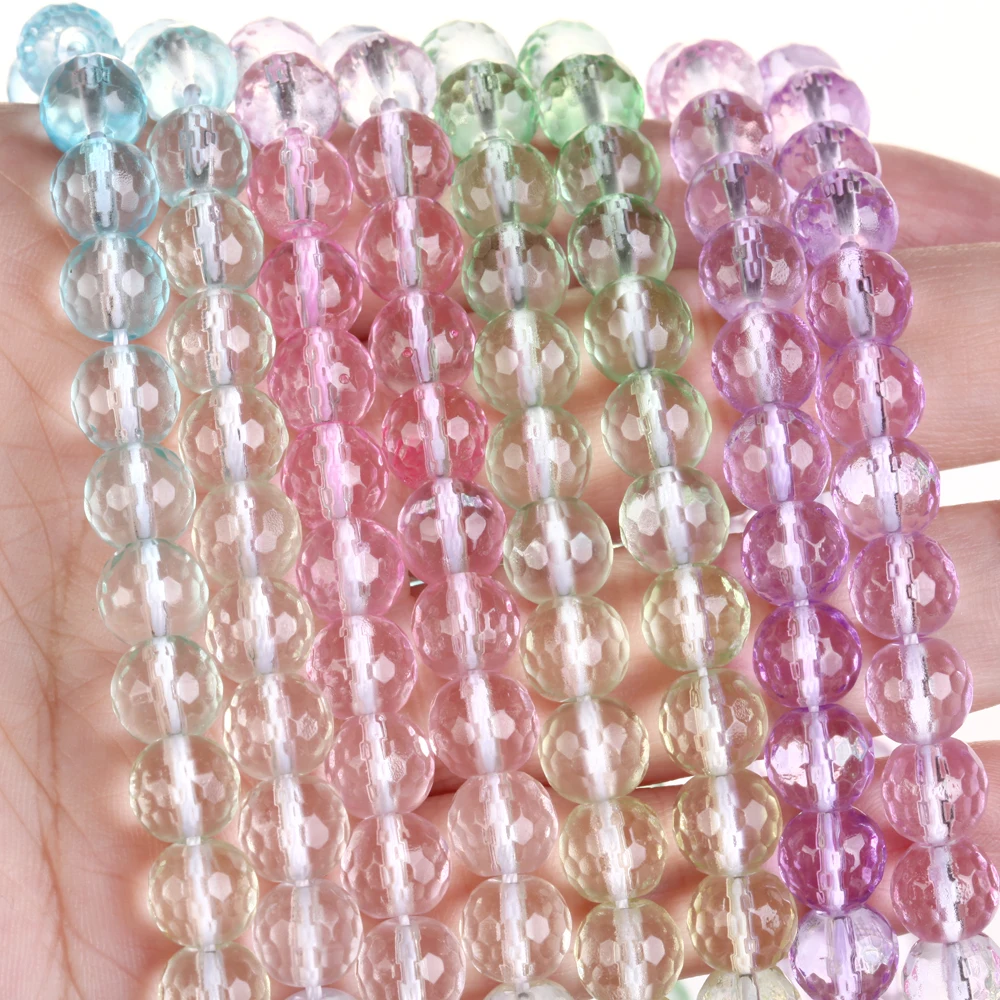 AsVrai U Natural Faceted Glass Beads Colorful Stone Round Spacer Loose Beads For Jewelry Making Beadwork DIY Bracelet Necklace