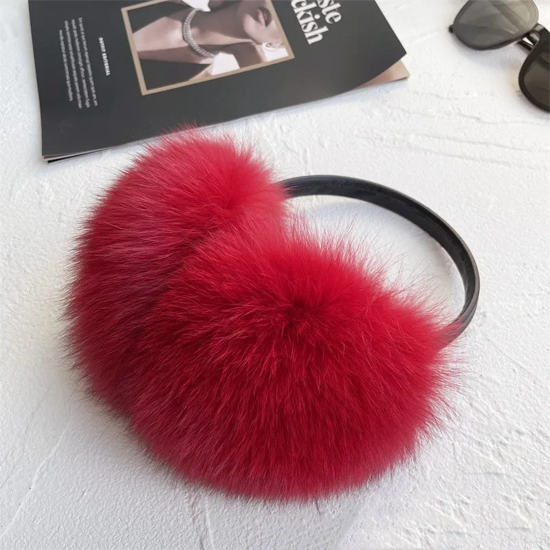 Factory Wholesale Women Winter Raccoon Fur Ear Outdoor Warmer Cover Ladies Red Real Fox Fur Earmuffs