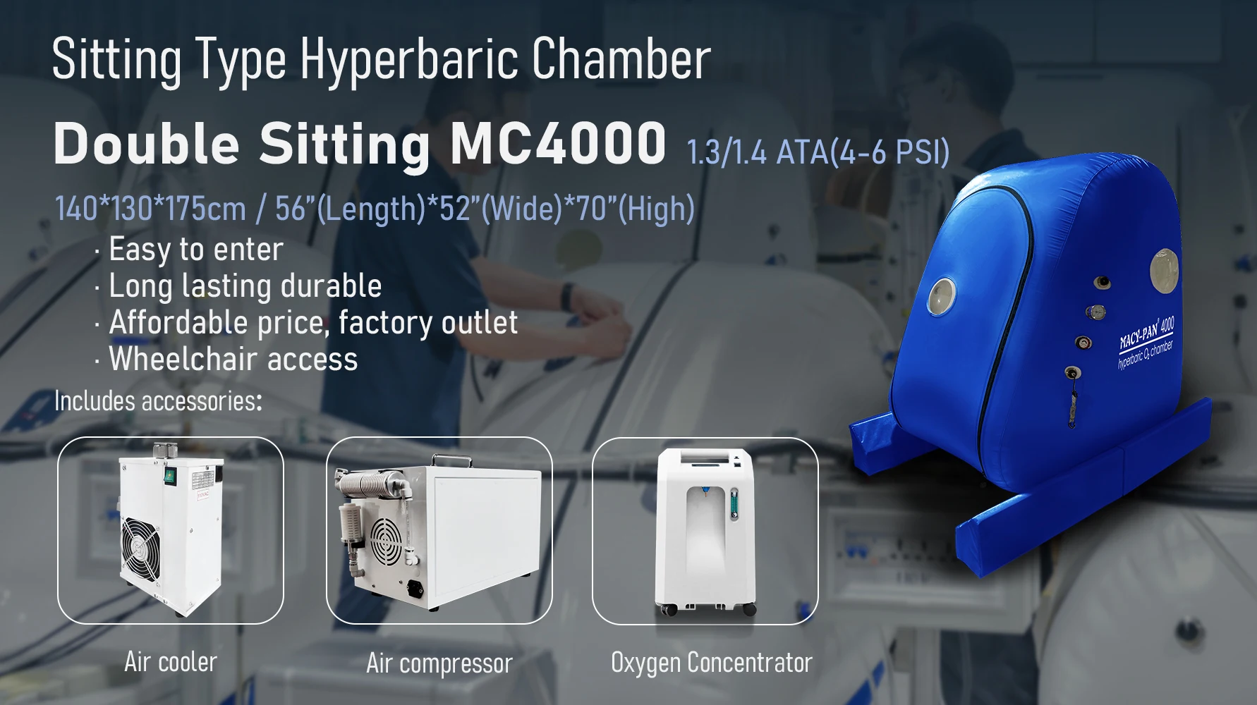 MACY-PAN Manufacturer Home Use HBOT Hyperbaric Chamber Sitting Portable Hyperbaric Chamber 1.3ATA Hyperbaric Chamber