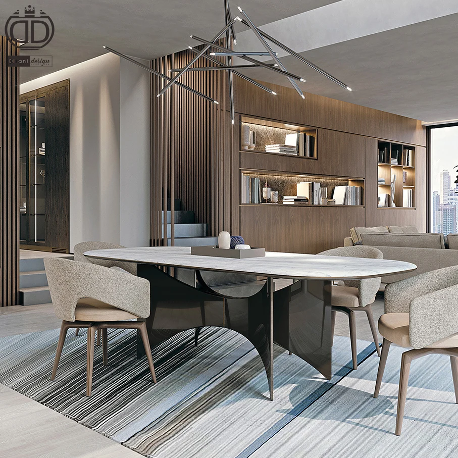 High quality italian dining room set marble modern 6 8 10 seater luxury dinning table set and chair set