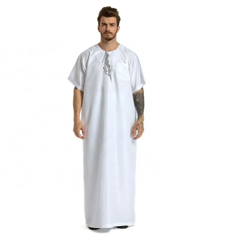 
Men Kaftan Jilbab Arbric Jubba Muslin Short Sleeves Clothes Abaya Thobe 